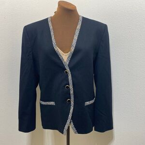 Vintage 1950's Pendleton Women Blazer Jacket Black Plaid Trim 100% Virgin Wool